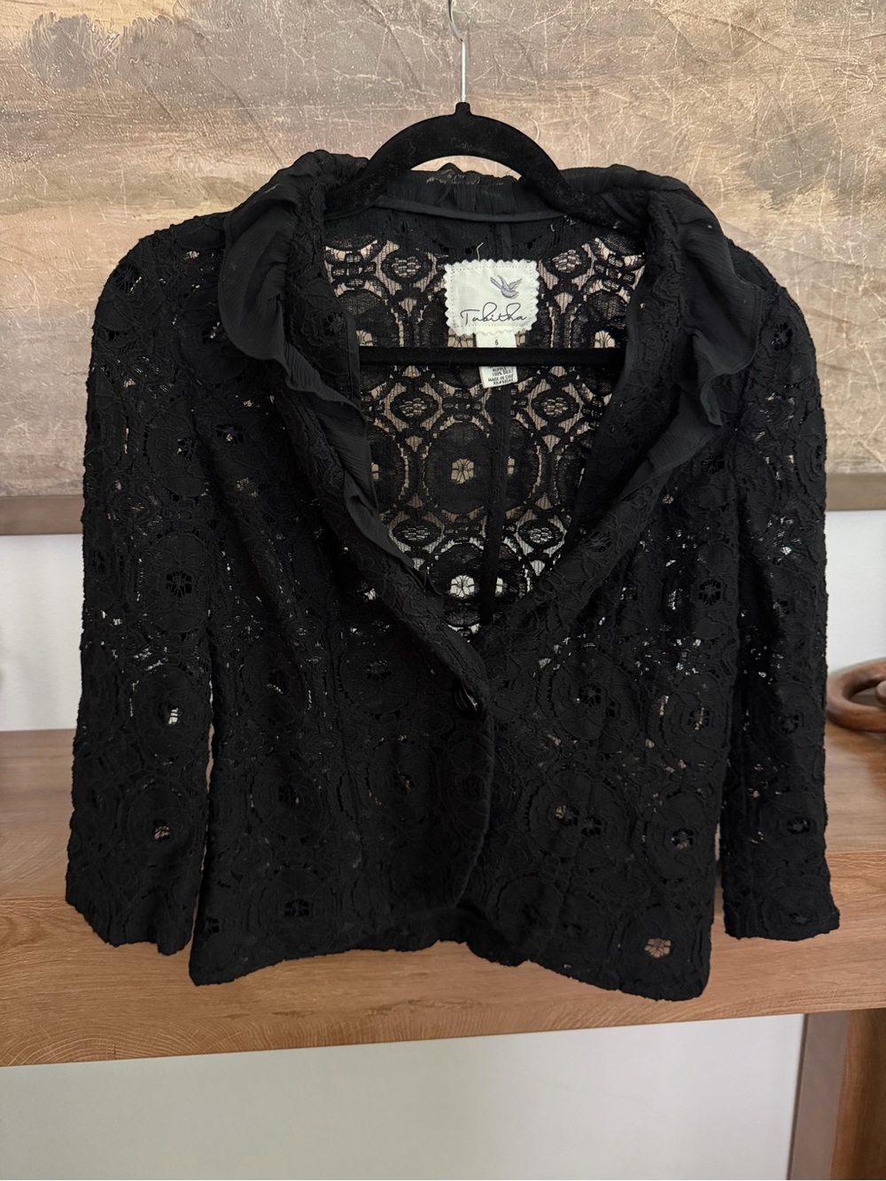 Anthropologie Tabitha black lace cropped blazer Size 6